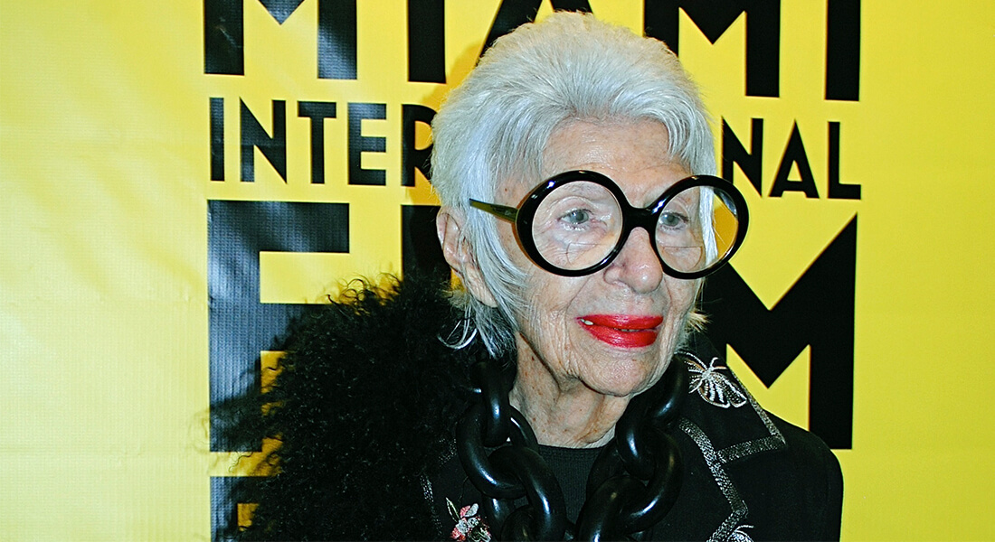 Iris Apfel at MIFF. Photo: Wikimedia Commons and Flick (https://www.flickr.com/photos/55155430@N03/16733360409/) Iris Apfel at MIFF. Photo: Wikimedia Commons and Flick (https://www.flickr.com/photos/55155430@N03/16733360409/)